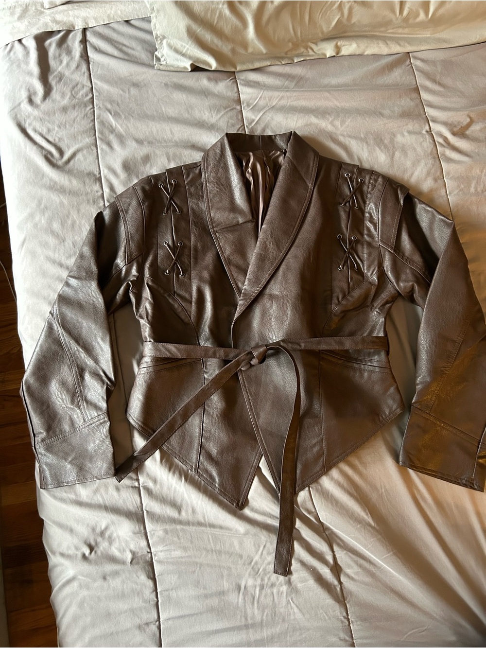 Women's Brown Leather Wrap Jacket